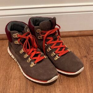 Women's Cole Haan ZeroGrand Brown Hiking Boots with Orange Accents Size 8